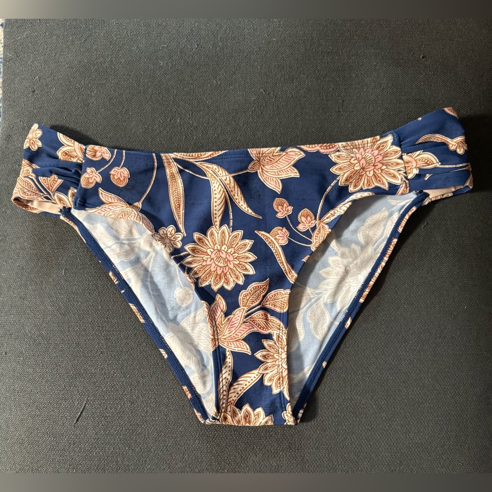 Navy and Tan Floral Bikini Bottom